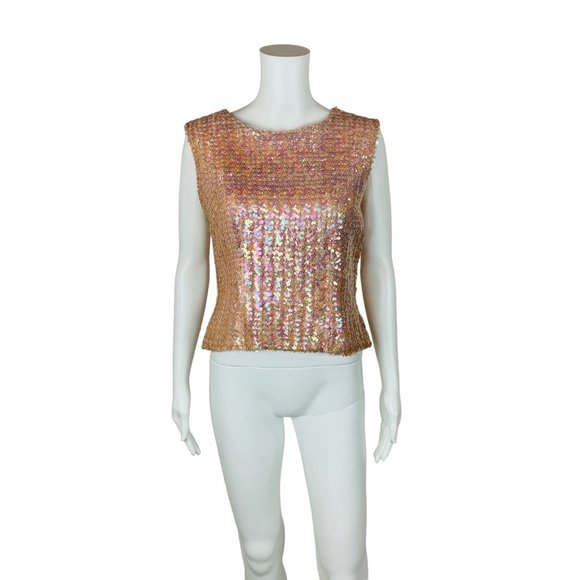 Vintage 50s Pink Sequin Sleeveless Top Glamorous Evening Tank B 36" - Picture 10 of 10